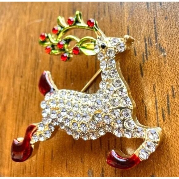 Reindeer Brooch Pin Rudolph Christmas Eve New Crystal Accents Santa Nort… - Picture 10 of 12